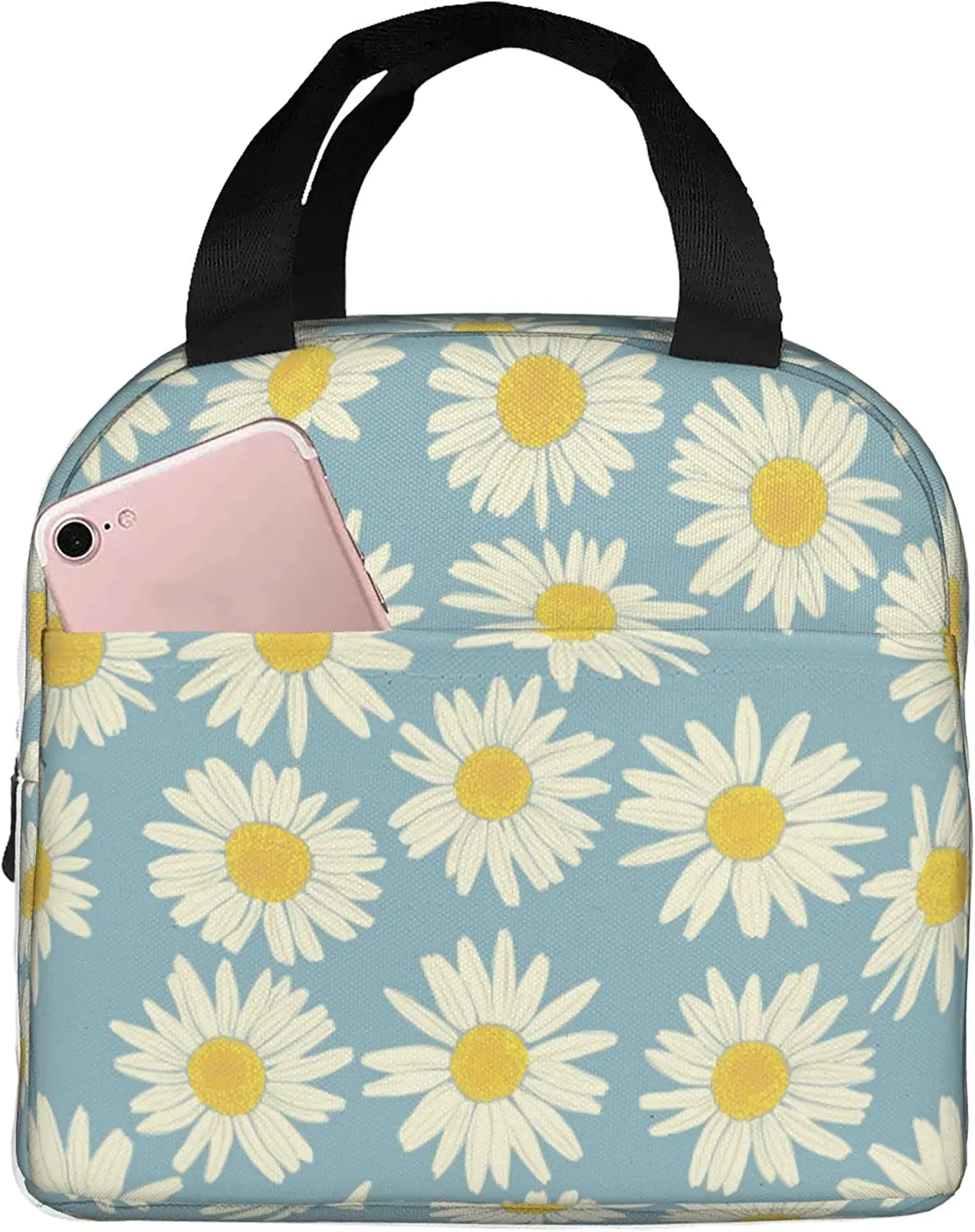 

Термосумка с карманом для ланча, изолированный термобокс для ромашки, водонепроницаемая многоразовая сумка-тоут для путешествий, работы, пешего туризма, пикника