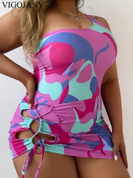 VigoJany 2026 Sexy Print 2 Piece Plus Size Swimwear Women One-shoulder Large One Piece Swimsuit Brazilian Chubby Bathing Suit
