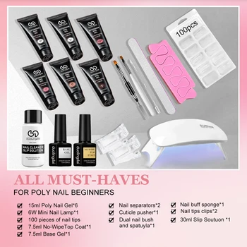 DOULINGDAI Poly Nail Gel Kit:15ml 6 Clear Pink White Colors Gel Builder for Gel Nail Extension Set, Long Lasting Hard Gel for Nails Strengther, All in one Nail Thickening Solution Salon Home French Manicure.