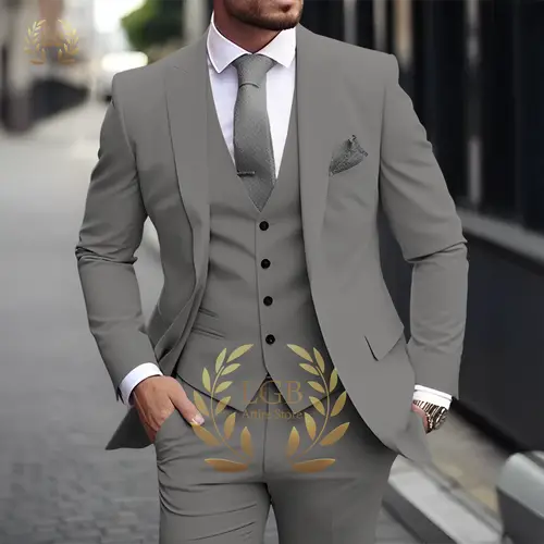 Men's Khaki 3-Piece Suit Classic Peak Lapel Business Formal Wedding Groom Slim Fit Elegant Gentleman Style Fashion Blazer - Image 4