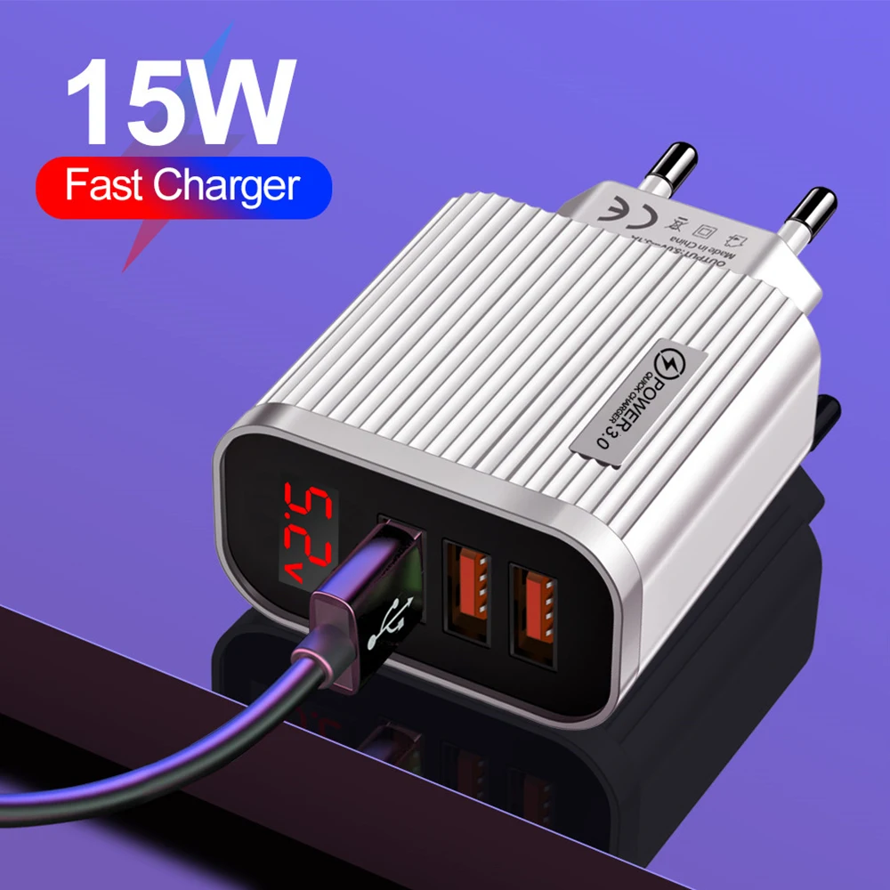 Quick charger3.0 USB Charger for iPhone12 13Pro Max Xiaomi Samsung Huawei 5V 3A Digital Display Fast Charging Wall Phone Charger usb charger 12v