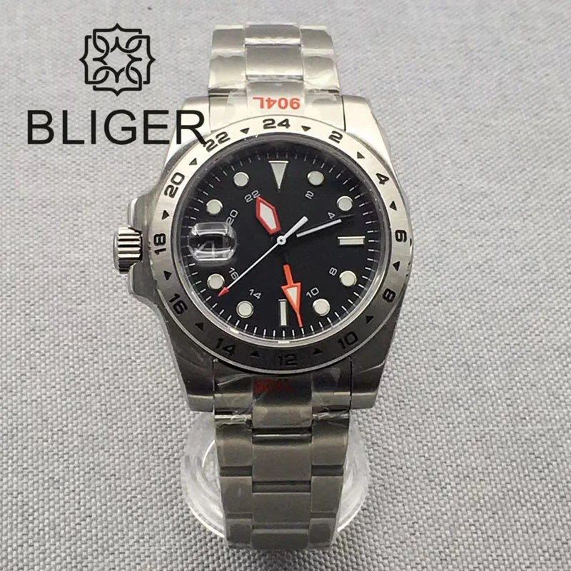 BLIGER 40mm NH34A Automatic Left-Handed Mechanical Watch for Men Sapphire Glass Black Dial Reloj Hombre 9 o'clock Black date k7 one handed game keyboard wired keyboard streaming color rgb light ergonomic hand rest keyboard black