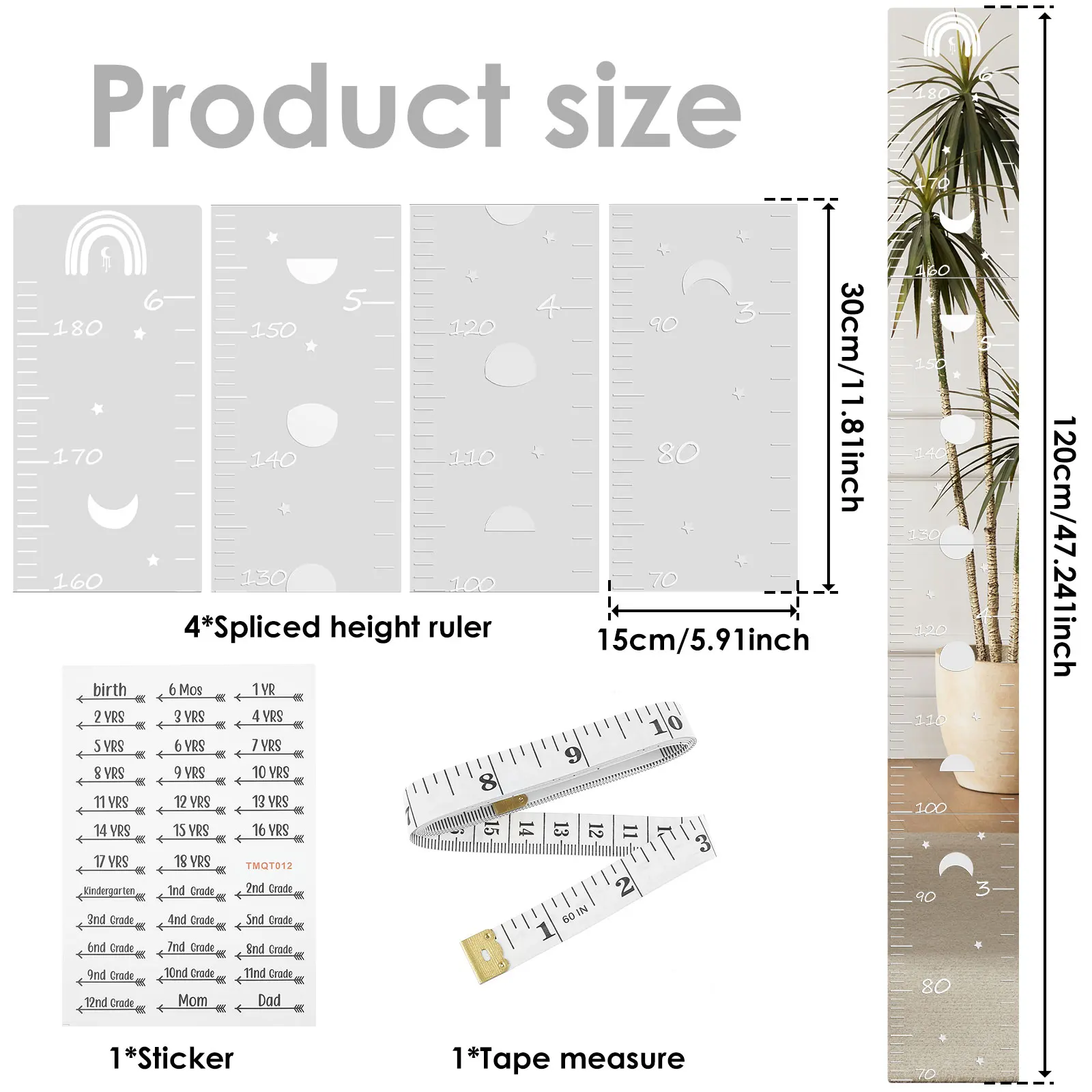 Growth Chart Mirror Acrylic Children's Growth Chart Mirror Puzzle Funny Height Measuring Home Decor