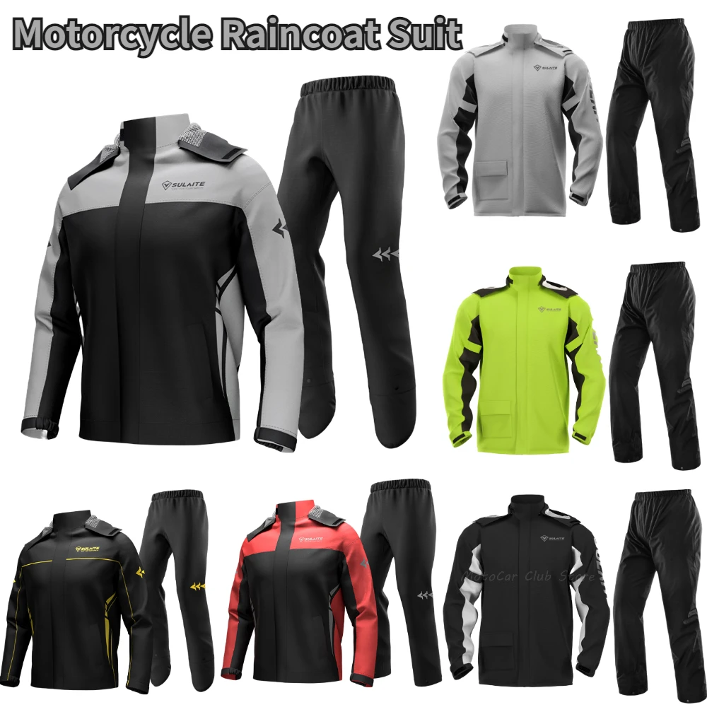 SULAITE Motorcycle Rain Suit Waterproof Raincoat+Rain Pants Poncho Rain Jacket Motorbike Scooter Riding Suit
