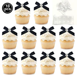 Set of 10 Pink Bow Cupcake and Cake Toppers for Coquette-Themed Parties and Bridal Showers (WHITE)