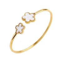 316L Stainless Steel Botanical Five Leaf Flower 18k Gold Plated Bangle Personality Charm Fashion Jewelry Women Girls Gift Clover 1