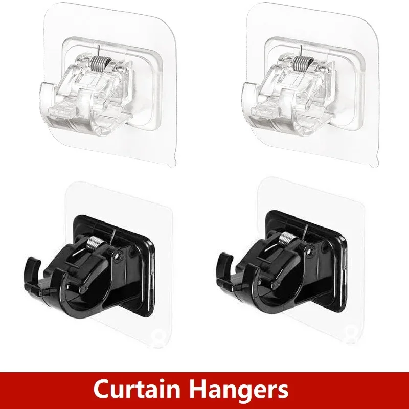 2pcs Curtain Rod Hook Punching-free Curtain Rod Rack Household Wall-mounted Bracket Clip Door Telescopic Hooks