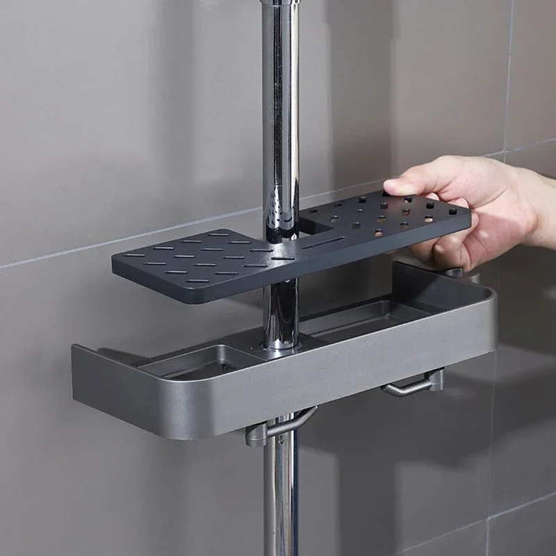 Household lifting rack, shower storage rack, bathroom perforated shower rod tray