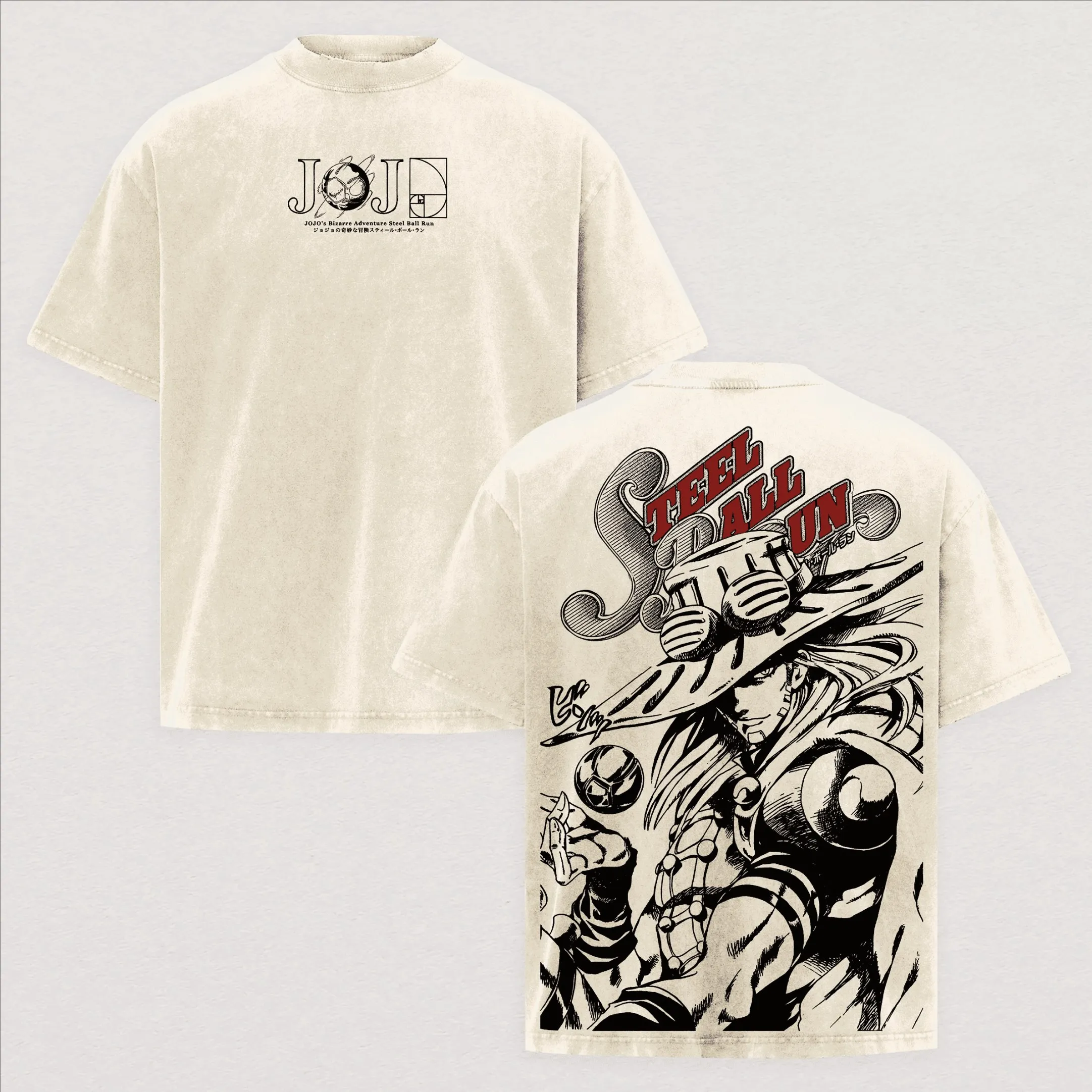 Vintage Washed JoJo's Bizarre Adventure Anime Oversized Men's T-Shirt - Pure Cotton Short Sleeve Tops