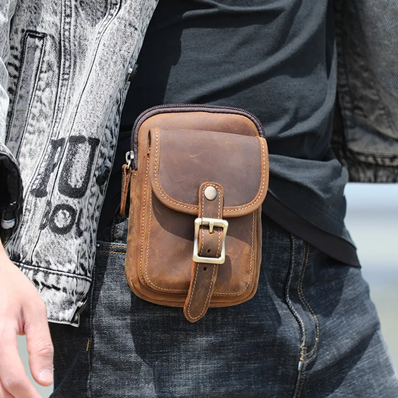

AETOO Original leather mobile phone bag male retro multi-functional head layer cowhine key bag leather belt Fanny pack