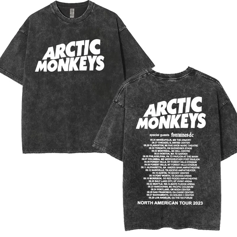 

Футболка Мужская/женская оверсайз с коротким рукавом, винтажная промытая тенниска рок-группы Arctic apes, североамериканский тур