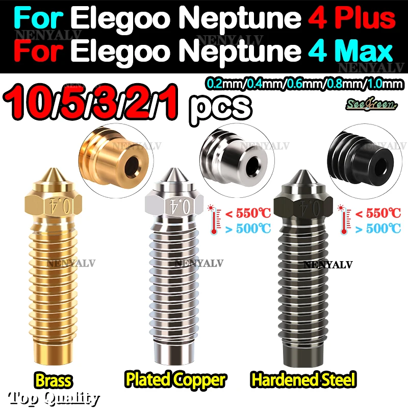 For Elegoo Neptune 4 Max Brass Copper Plated Hardened Steel Nozzle For Elegoo Neptune 4 Plus Nozzle High Speed Nozzles