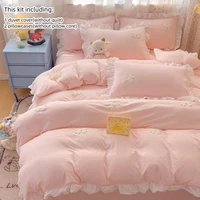 3 Piece Sheet Set  pink bowknot embroidery Quilt Set ， comfortable embroidery  Bedding Set Bedspread for All Season 3