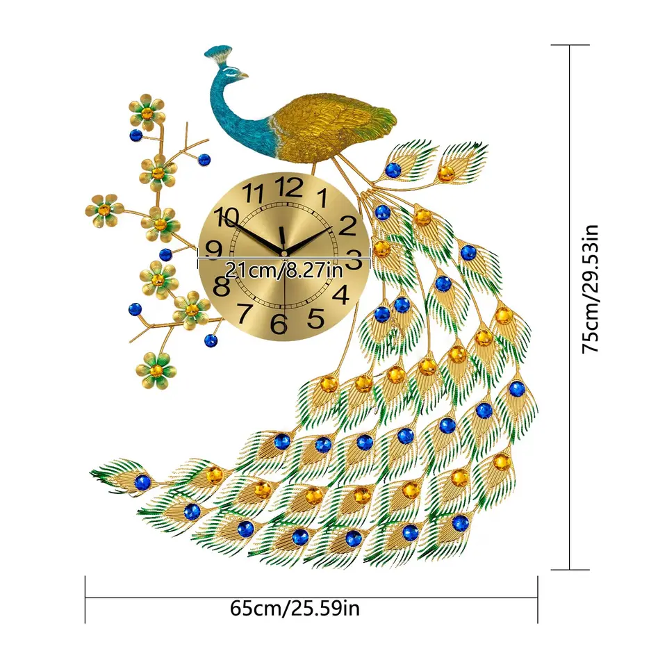 Elegant Peacock Wall Clock for Home Decor