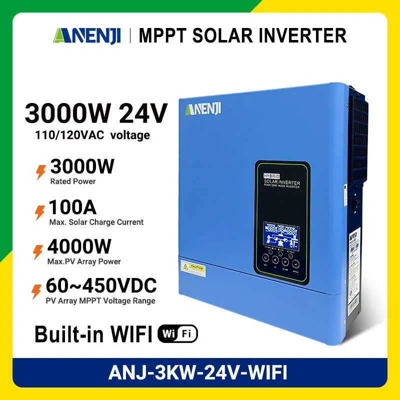 3KW 24V Off grid อินเวอร์เตอร์ 110/120V Pure Sine Wave MPPT ชาร์จพลังงานแสงอาทิตย์ในตัว MPPT 100A Hybrid อินเวอร์เตอร์ 1