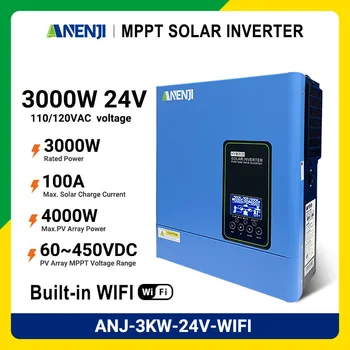 3KW 24V Off grid อินเวอร์เตอร์ 110/120V Pure Sine Wave MPPT ชาร์จพลังงานแสงอาทิตย์ในตัว MPPT 100A Hybrid อินเวอร์เตอร์ 1