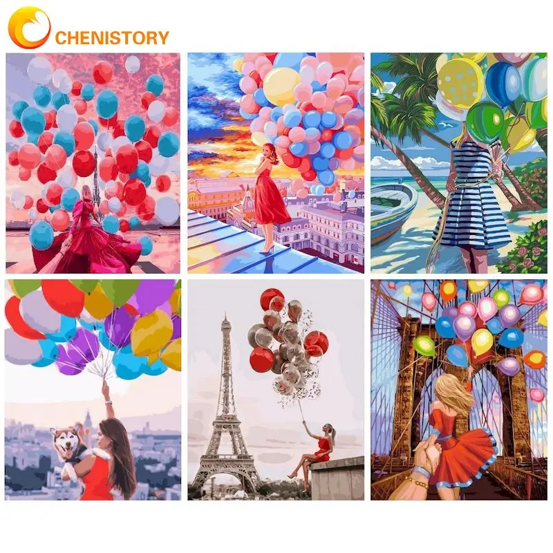 

CHENISTORY Modern Painting By Numbers Acrylic Paints Decorative Paintings Ballon Women Picture Paint For Adults Wall Decor