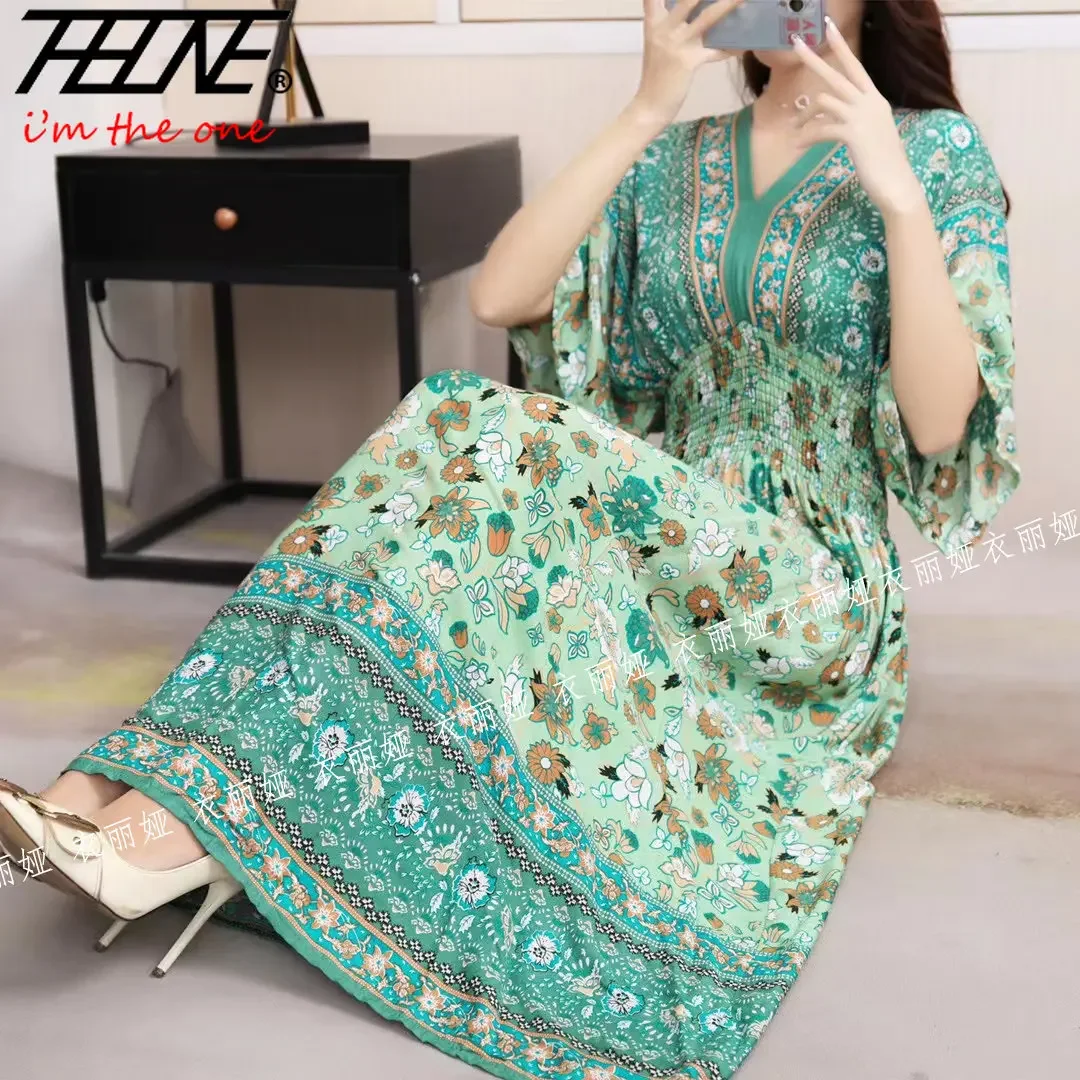 THHONE Boho Floral V-neck Long Maxi Dress for Women 2023