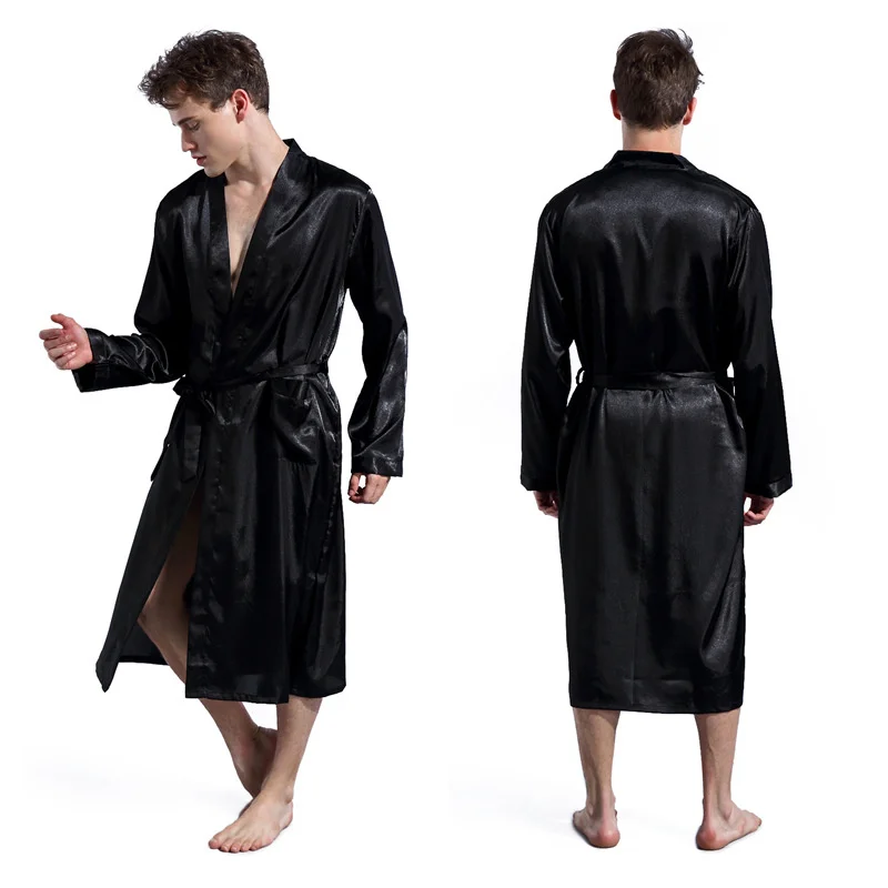 

Bathrobe Men Fashion Simple Belt NightRobe Kimono Belt Sleepwear European Style Big Size Man Pyjamas