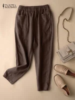 ZANZEA Summer Trousers Women Vintage Cotton Pants Elastic Waist Solid Harem Pant Casual Loose Pantalon Oversize Turnip Palazzo - Image 4