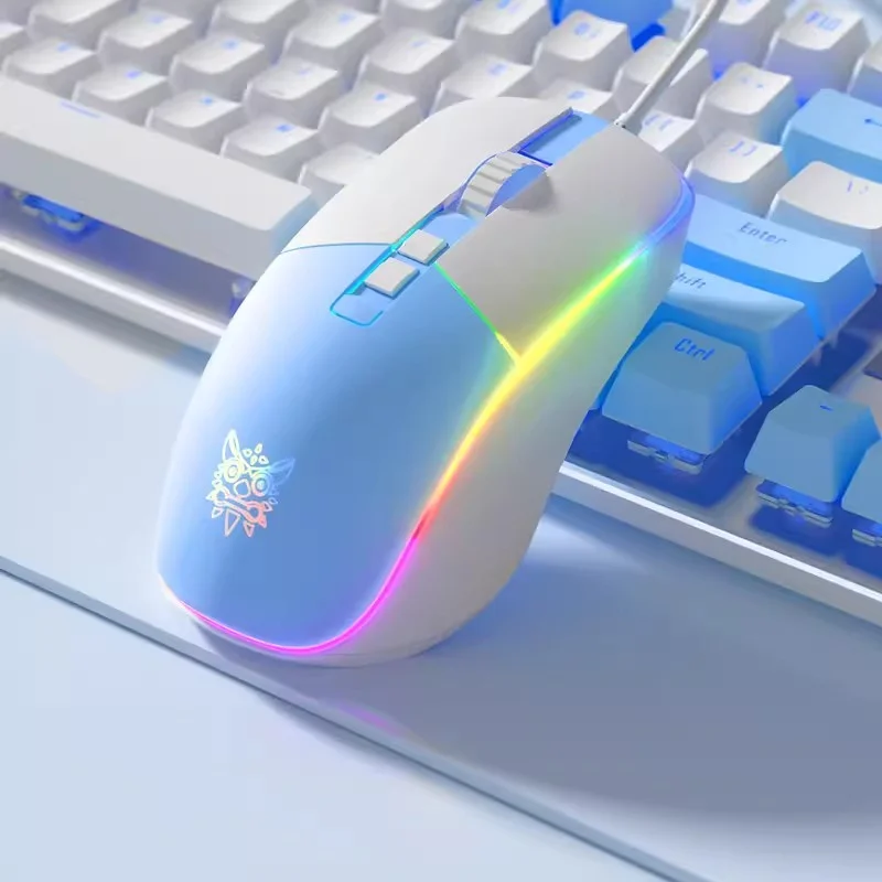 ONIKUMA CW New White Pink Wired Gaming Office Mouse key speed DPI Adjustment RGB Luminous Girl Comp_voghion.com