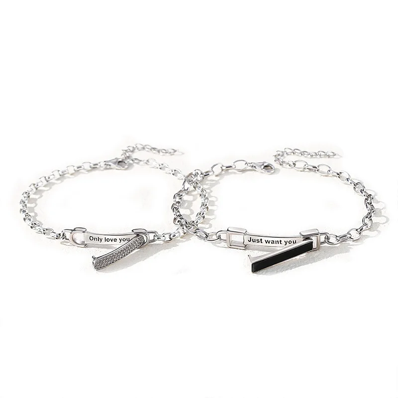 

Cyue European Fine Love Couple S925 Sterling Silver Bracelet Geometric Letters Square Bracelet For Women Gift