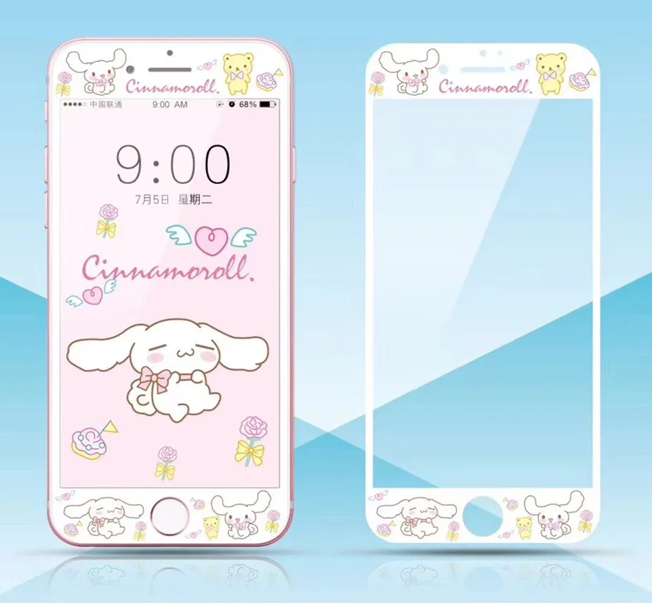 Cartoon Front Film Vetro Temperato Per Iphone 6 S 7 8 Plus Screen Protector 3D 9H Cute Sanrio Pattern Cinnamoroll Kitty Soft Edge
