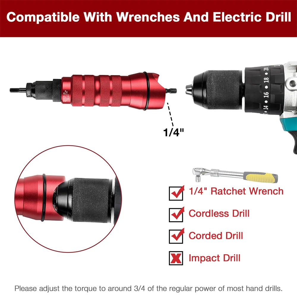 Riveting Machine Home Electric Rivet Nut Gun Adapter Metric M3 M4 M5 M6 M8 M10+Imperial 1/4-20 10-24 10-32 8-32 Riveting Tools rivet gun,rivet nut tool,rivet gun set