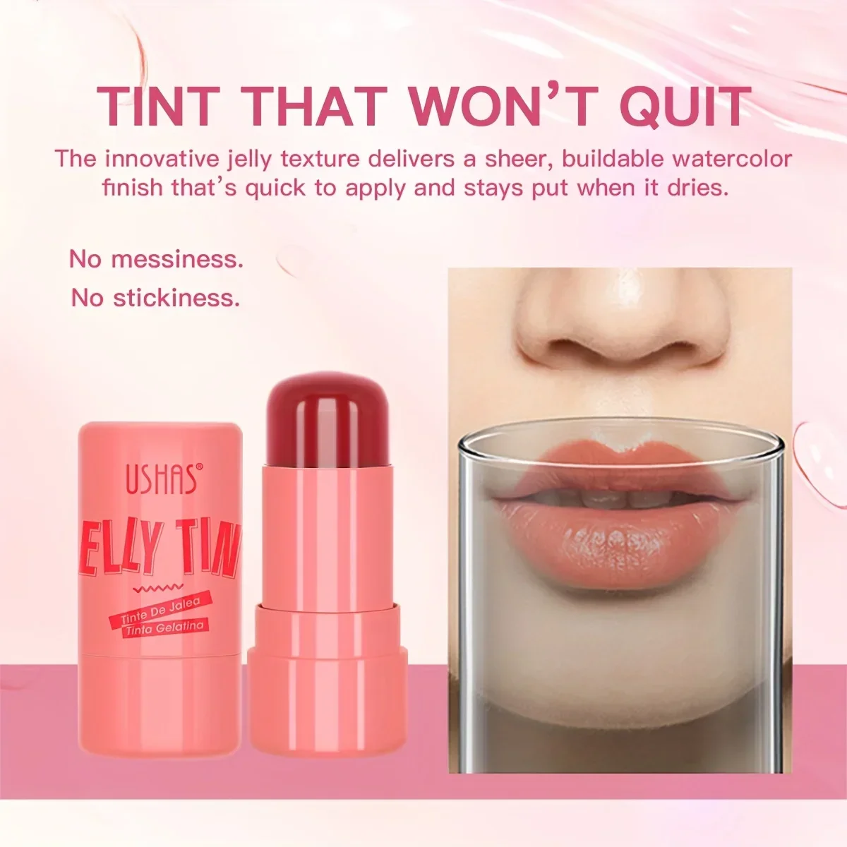 New Natural Long-lasting Blush Stick Lip Tinted Cooling Water Jelly Tint Jelly Blush Stick Watercolor Multi-Use Makeup