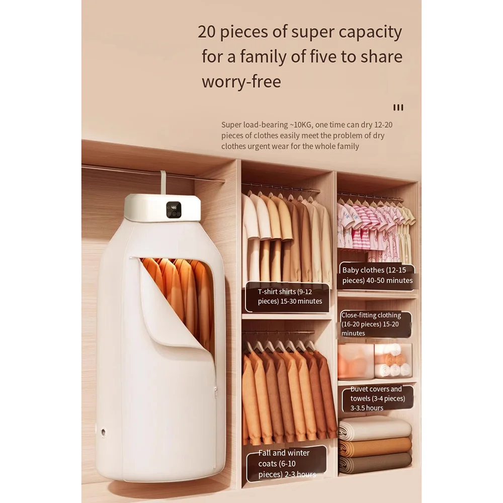 Mini Portable Clothes Dryer Compact RV Folding Drying Machine for Dorm Home LCD Display Remote control 110V 220V + Dryer Bag