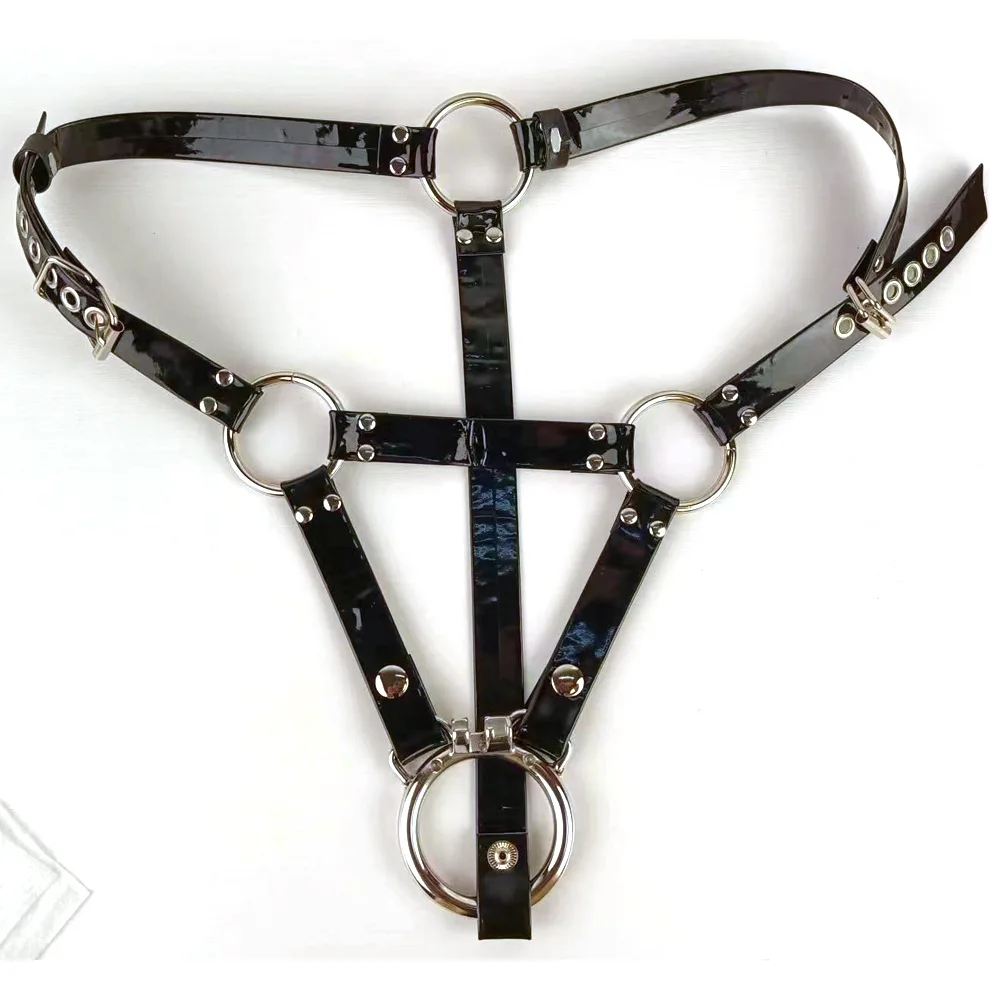 Penis Chastity Cage Male Chastity Lock Wearing Belt Pants Anti-Off Device PU Leather Auxiliary Adjustable Rope Cock Cage Accessories Adults Sex Toys