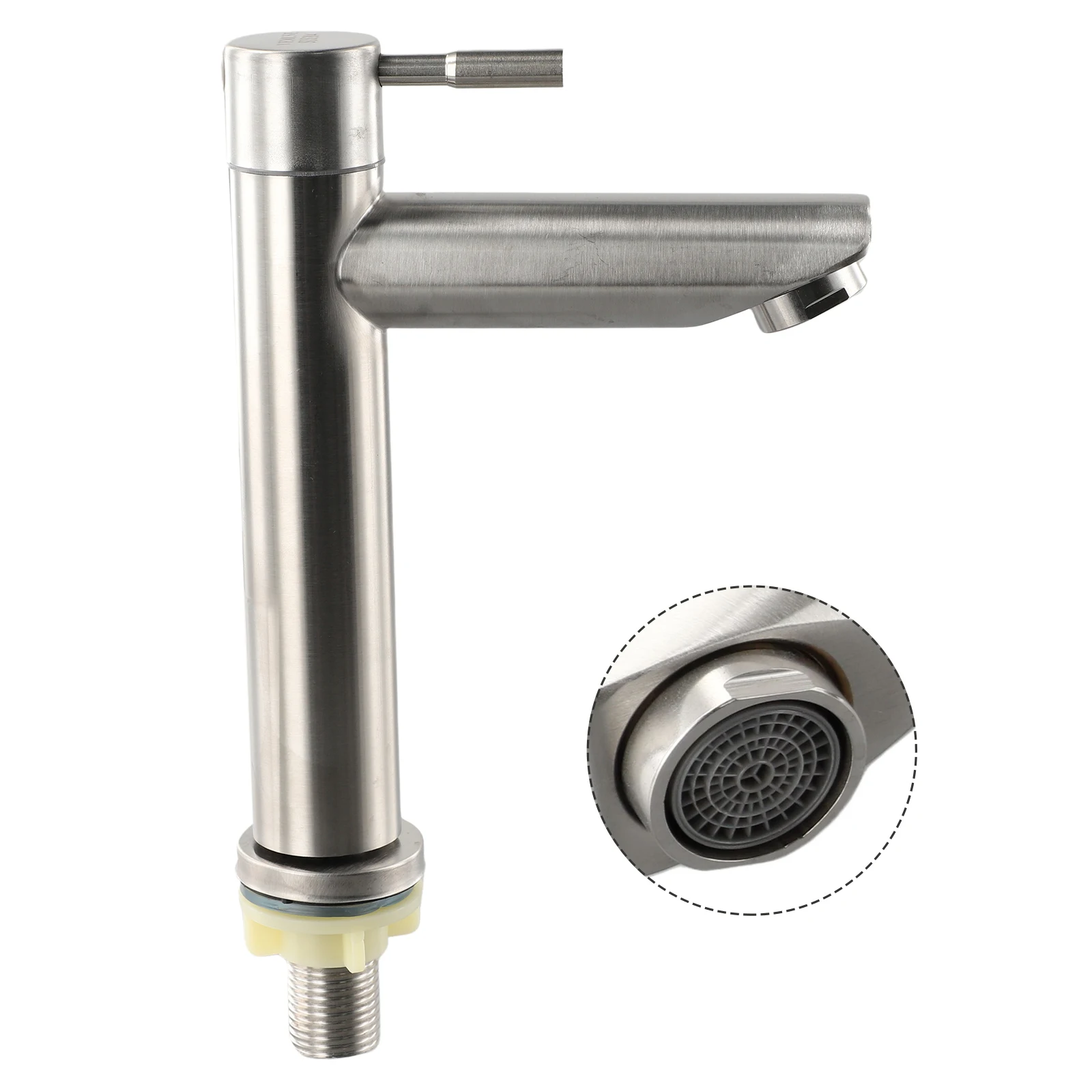 

304 Stainless Steel Silver Single Cold Sink Faucet Bathroom Counter Basin Faucet