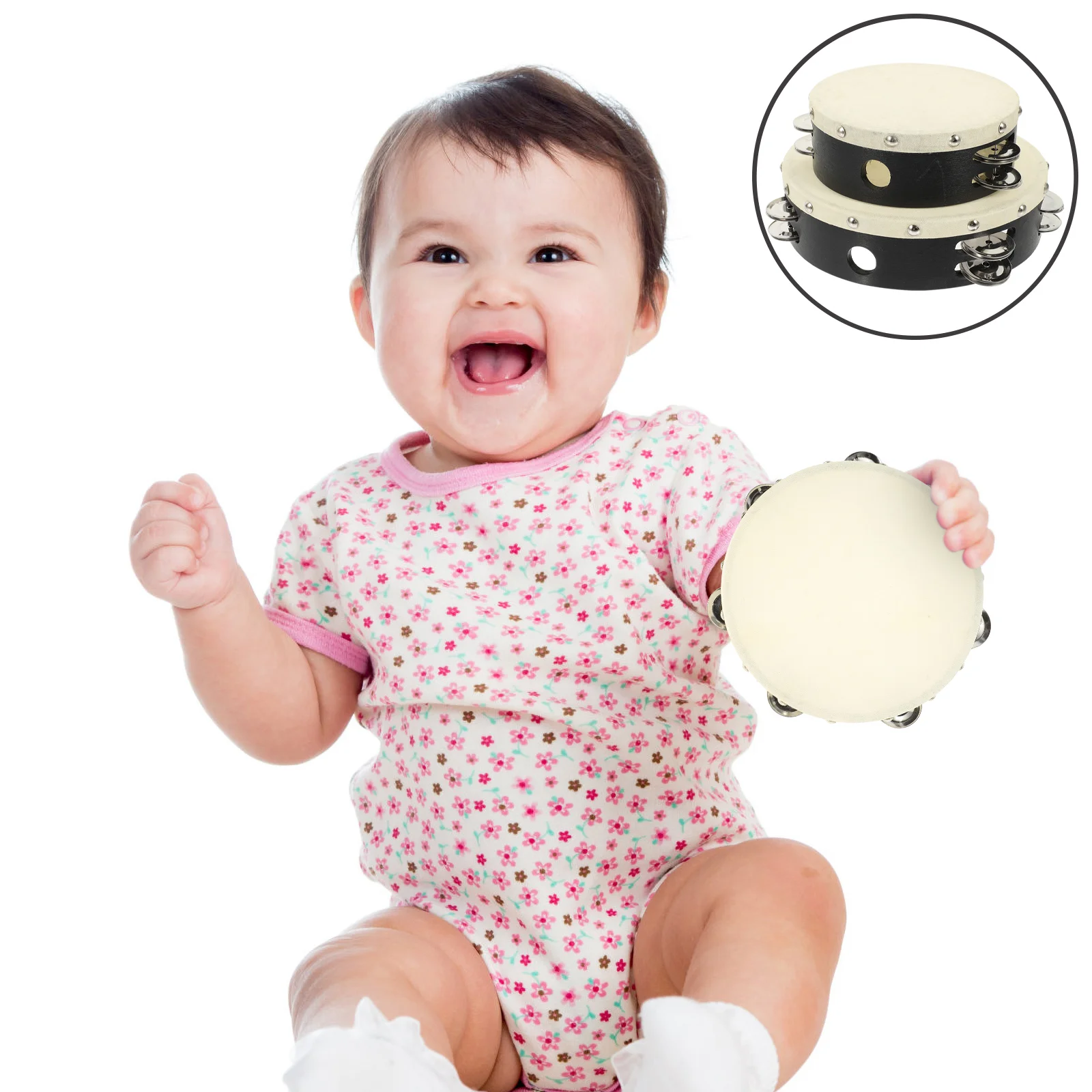 2 Pcs Tambourine Instruments Birthday Party Favors Wooden Sheepskin Kids Tambourines