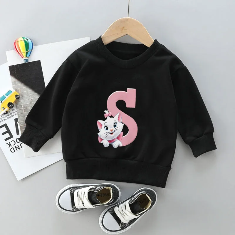 

Cat Marie Children Sweatshirts Letter A-Z The Aristocats Pullover Anime Cartoons Casual Clothes Girls Boys Kid Cotton Kawaii Top