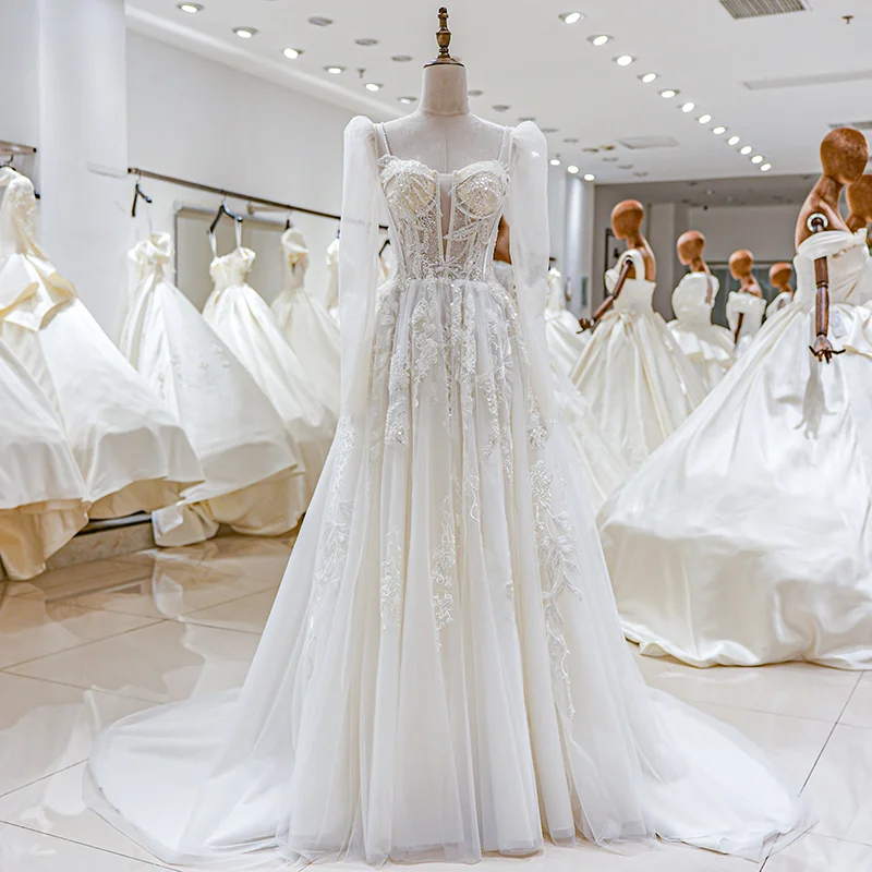 Vestidos de novia boho de encaje y chiffon con mangas largas Como la imagen Tallas Grandes