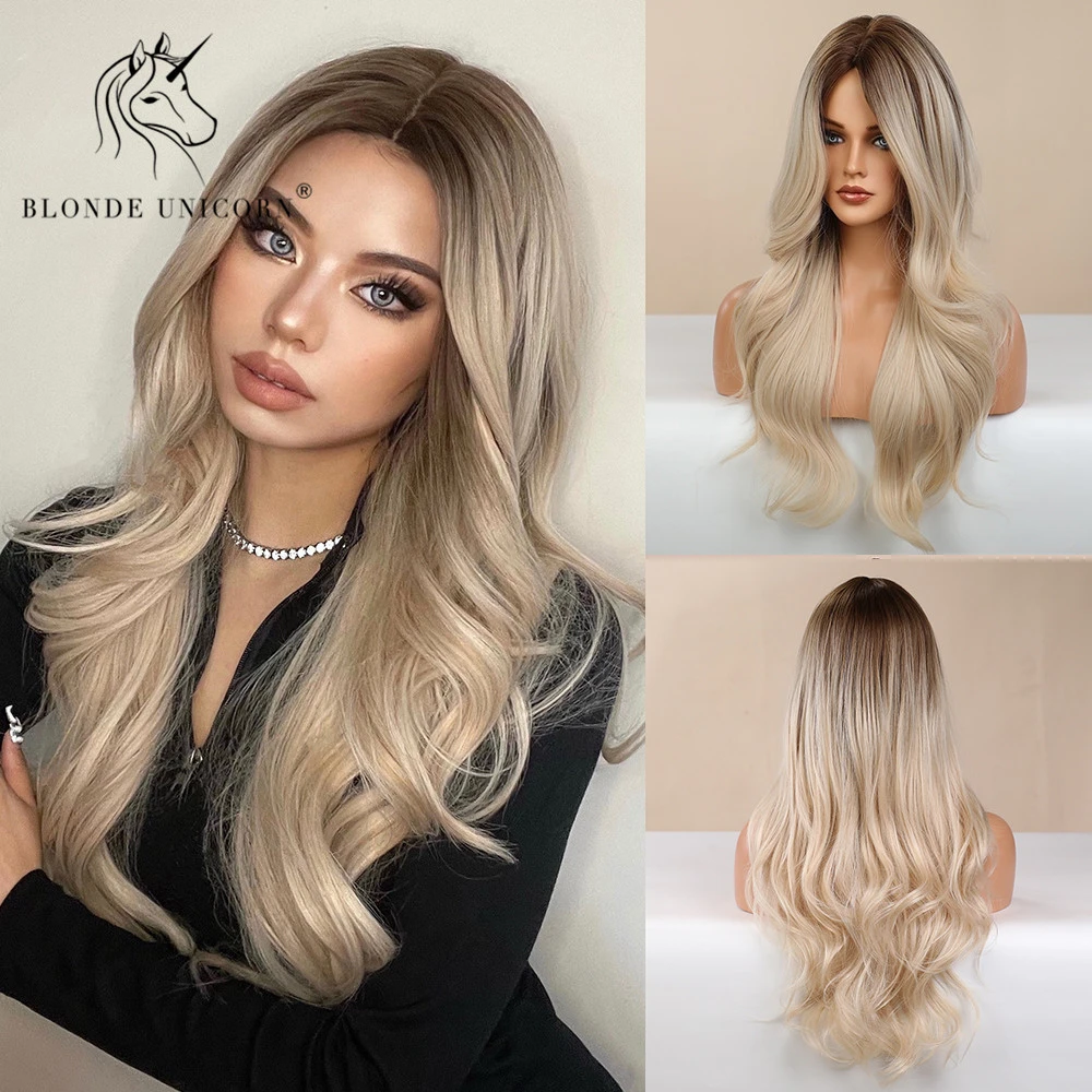 Blonde Unicorn Synthetic Long Wavy Hair Wig Ombre Brown Light Blonde  Platinum Cosplay Daily Natural Heat Resistant For Women - Synthetic  Wigs(for White) - AliExpress