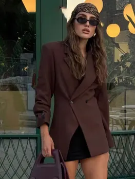 HH المرأة أنيقة الصلبة التلبيب زرين البدلة سترة موضة كم طويل سليم معاطف قصيرة 2024 جديد مكتب سيدة عادية السترة 2