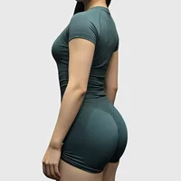 Ensemble de sport 2 pièces pour femme, ensemble de yoga, vêtements de sport sans couture, haut à manches courtes, leggings courts, tenue de sport 5