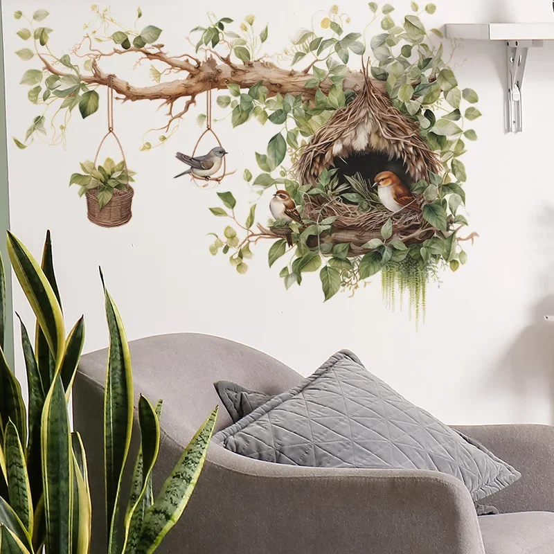 Lovely branch bird's nest Wall Stickers Living Room Bedroom Home Background Wall Decor Self-adhesive Vinyl Sticker Wallpaper