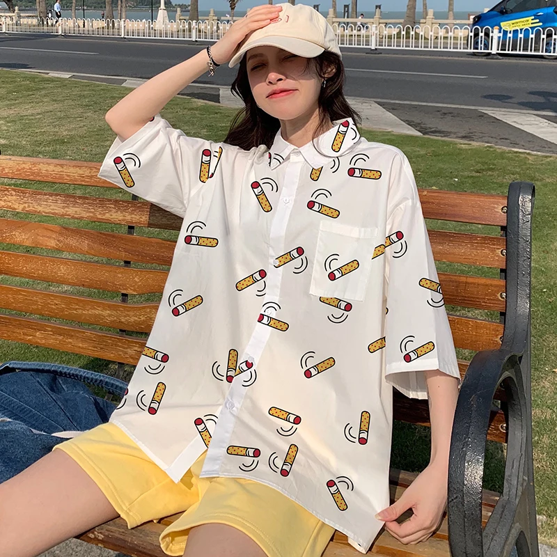 

Summer Rainbow Print Women Vacation Casual Camisa Oversized Hawaiian Shirts Street Fashion Blouse Beach Short Sleeve Blusas