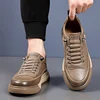 Male Flats New Mens Leather Casual Shoes Men Outdoor Non-Slip Men's Sneakers Soft-Sole Rubber Man Breathable Trendy Skate Shoes 3