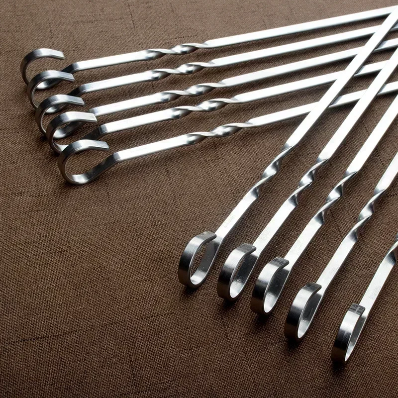 10pcs/set Stainless steel 430 BBQ stick thickened 41cm household mutton skewers iron drill BBQ stick tool stick.