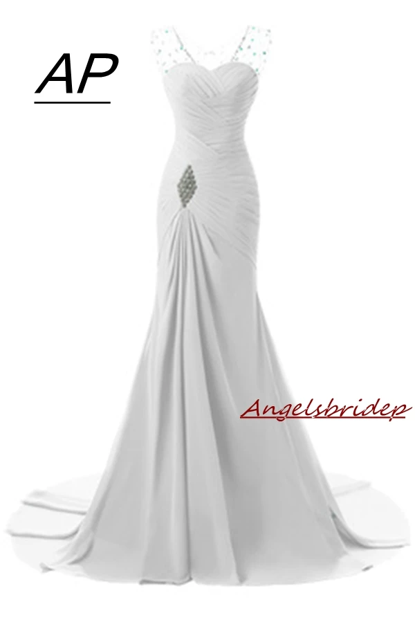 

Angelsbridep 2 STORE New Arrival Cheap Mermaid Wedding Dress Luxury Crystals Beads Vestido Cap-Shoulder Robe De Mariee Hot