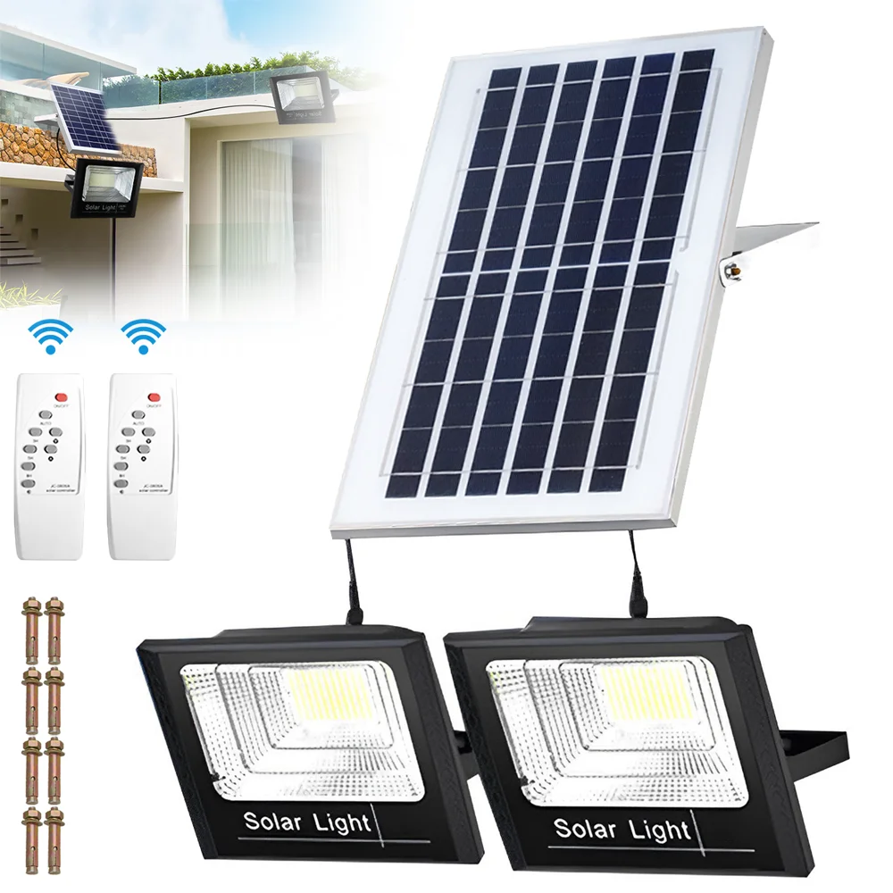 LED Solar Flood Light Sensor Street Outdoor Garden With Remote Control Security Dual Lights - 2