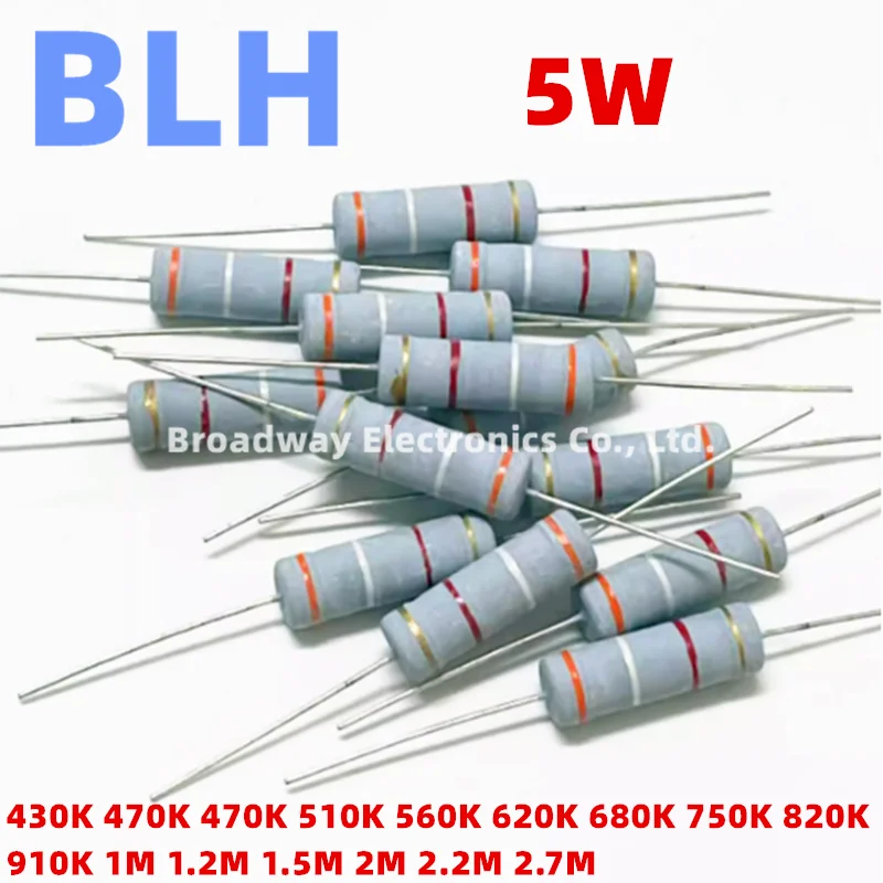5W Carbon Film Resistor 5% 430K 470K 470K 510K 560K 620K 680K 750K 820K 910K 1M 1.2M 1.5M 2M 2.2M 2.7M Ohm 10PCS
