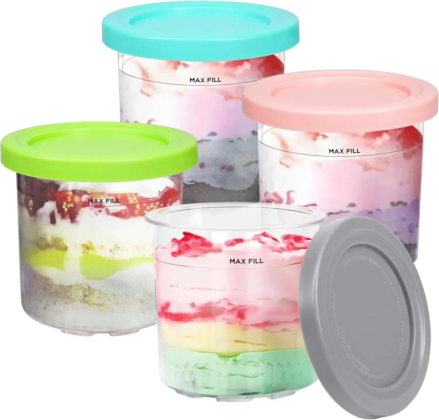 Pack De 4 Contenedores De Repuesto Para Ninja Creami Deluxe - Con Tapas Herméticas, Cucharas Y Aptos Para Lavavajillas