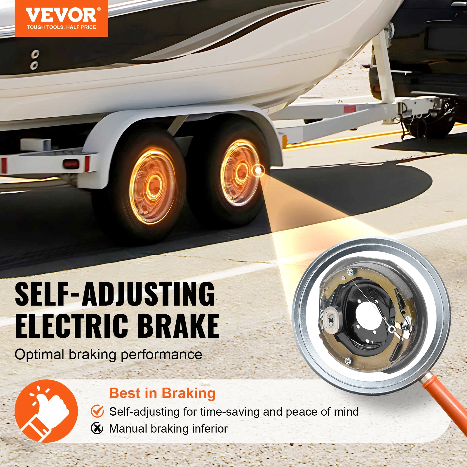 VEVOR Trailer Hub Drum Kits Self-Adjusting Trailer Brake Assembly for 7000 lbs Axle Backing Plates for Brake System Part Replace