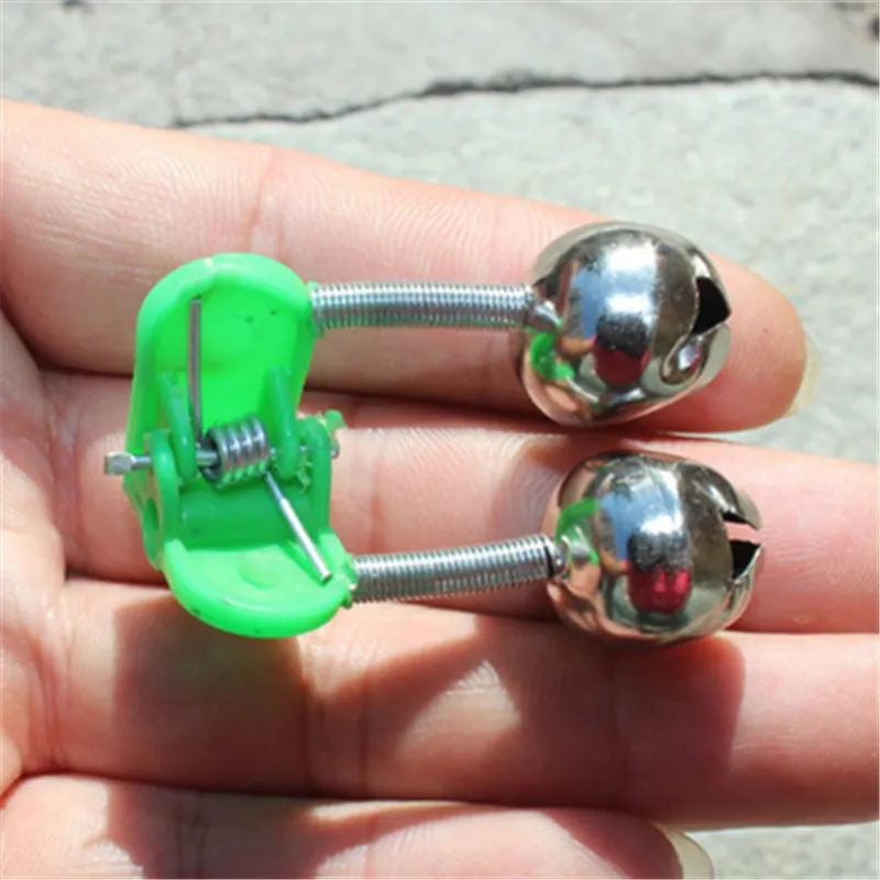 5pcs/Lot Fishing Bite Alarms Fishing Stainless Steel Rod Bells Rod Clamp Tip Clip Bells Ring Green ABS Fishing Accessory New