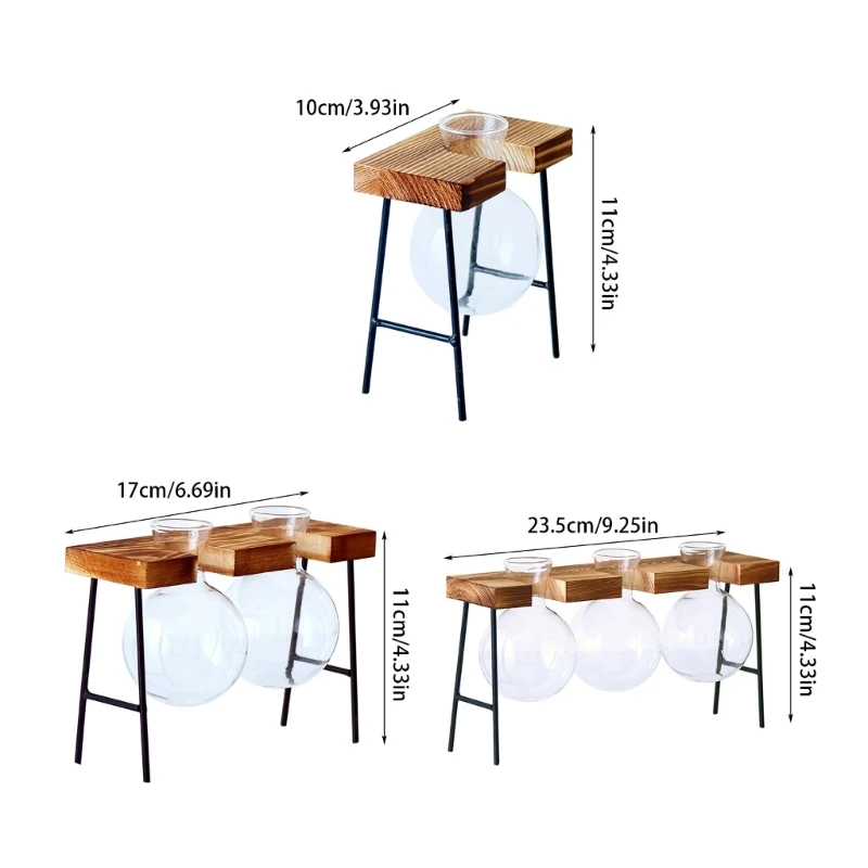 Desktops Plant Terrariums with Wooden Stand Propagations Stations Elegant Clear Glass Bulb Vase Planter for Hydroponics 6
