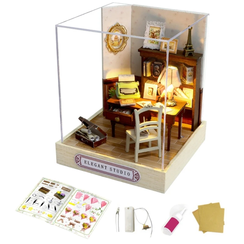 DIY Miniature Dollhouses Mini House Model Kits with Furniture and Led Lights 5